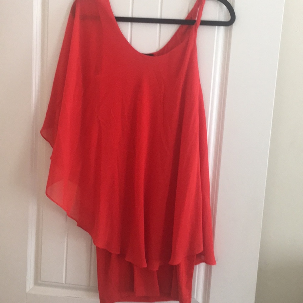 Red Bebe dress, one shoulder drape